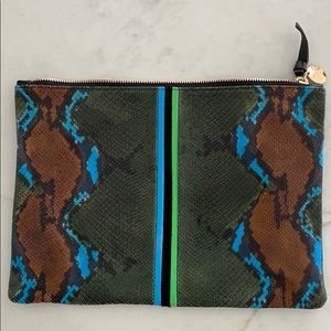 Clare V. Pablo Snake Evergreen Flat Clutch